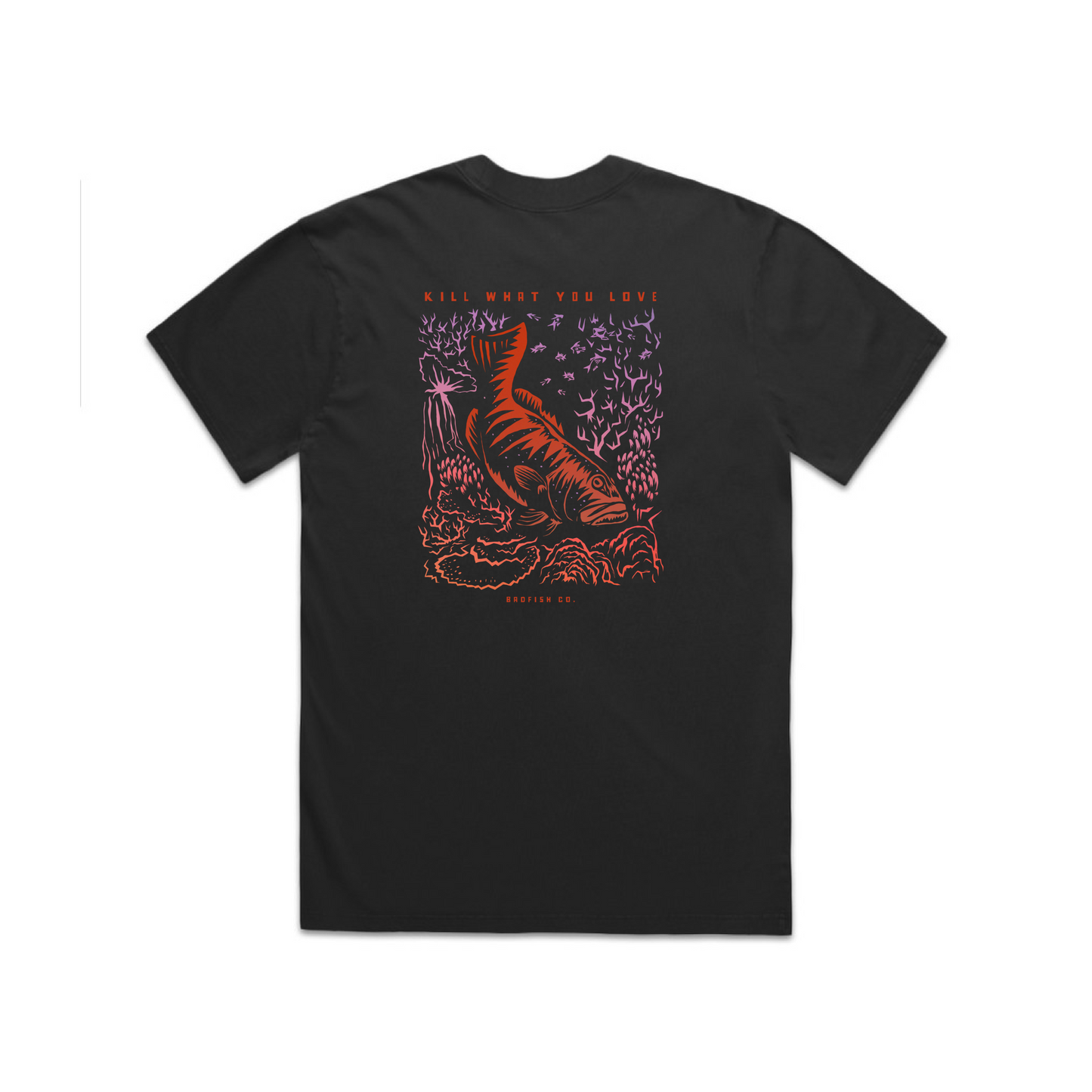 Coral trout ombre design on black oversized T-shirt for those salty crew ocean frothers - back view
