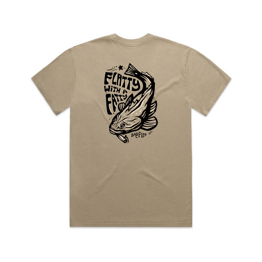 Flathead fish tan oversized T-shirt for those salty crew ocean frothers - back view