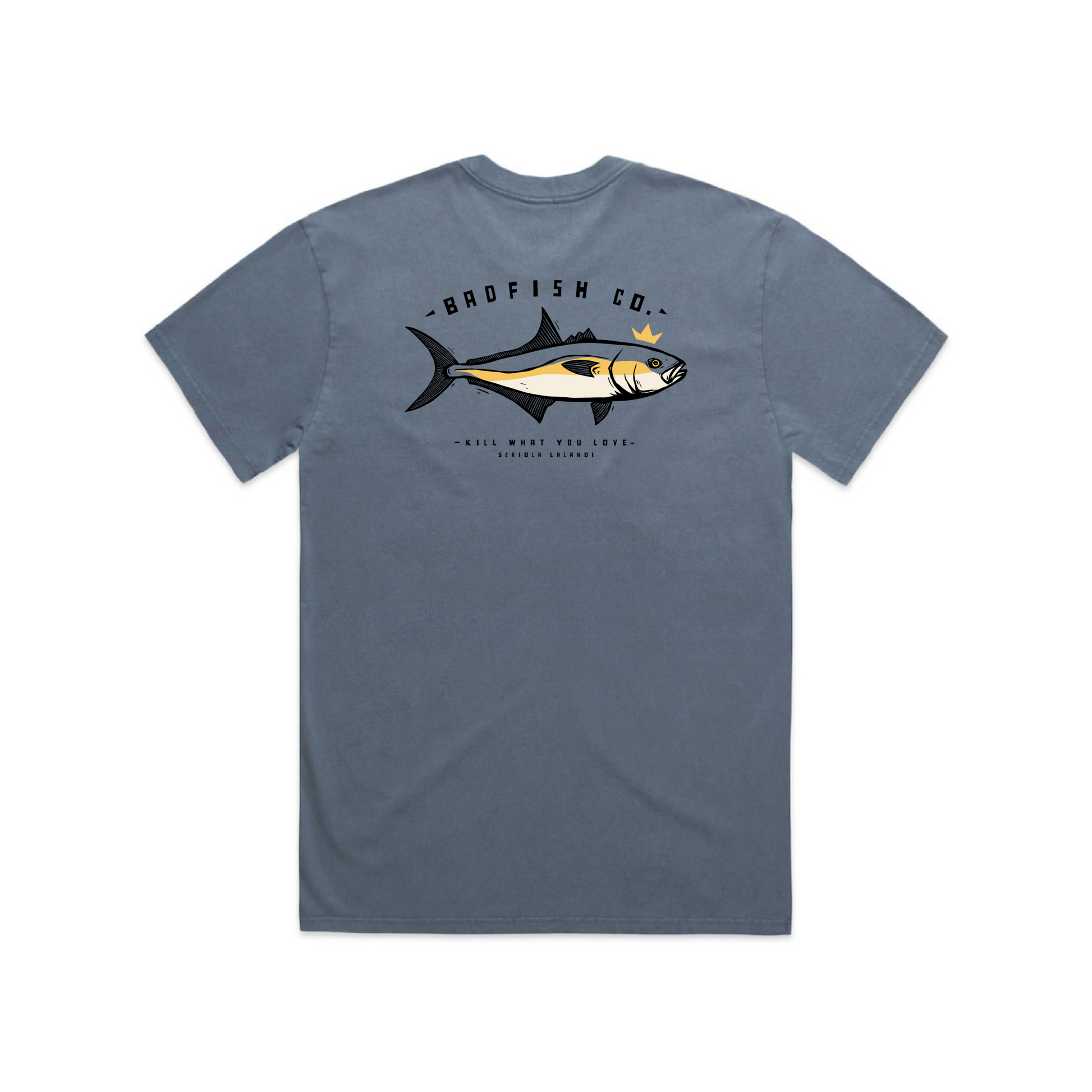 Kingfish on navy oversized T-shirt for those salty crew ocean frothers - back view
